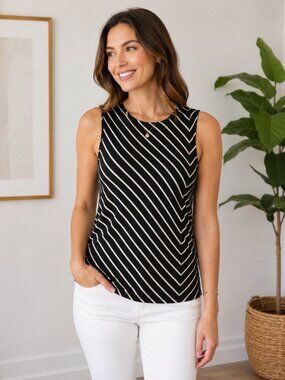 Garfield & Marks Black/Cream silk Striped Sleeveless Top in small